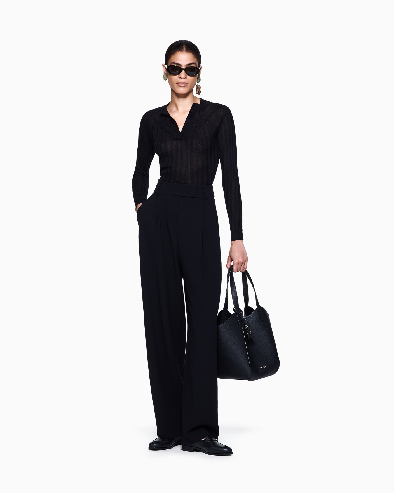 Crew-neck rib-knit jumper in cashmere and silk Slide 1