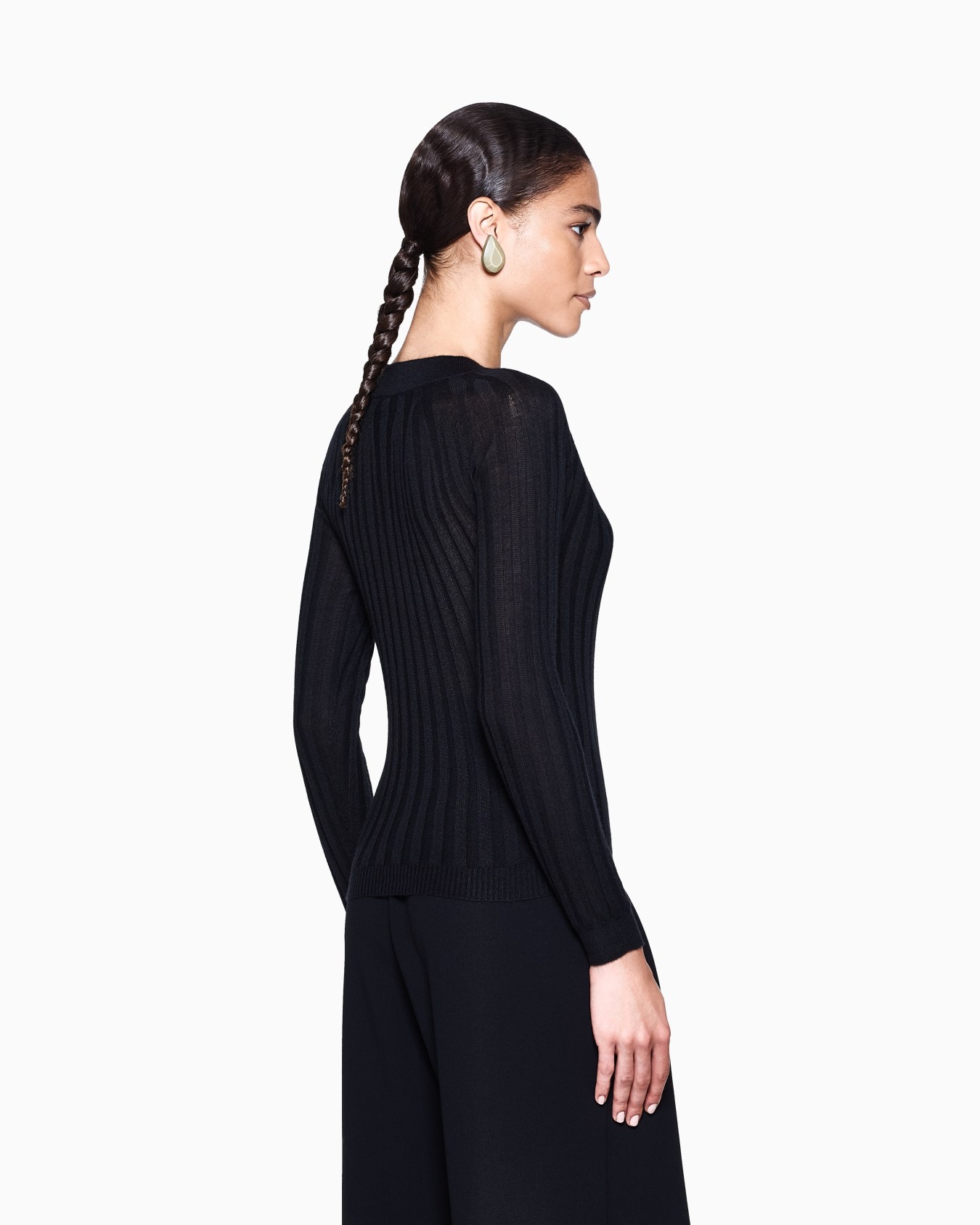 Crew-neck rib-knit jumper in cashmere and silk Slide 2
