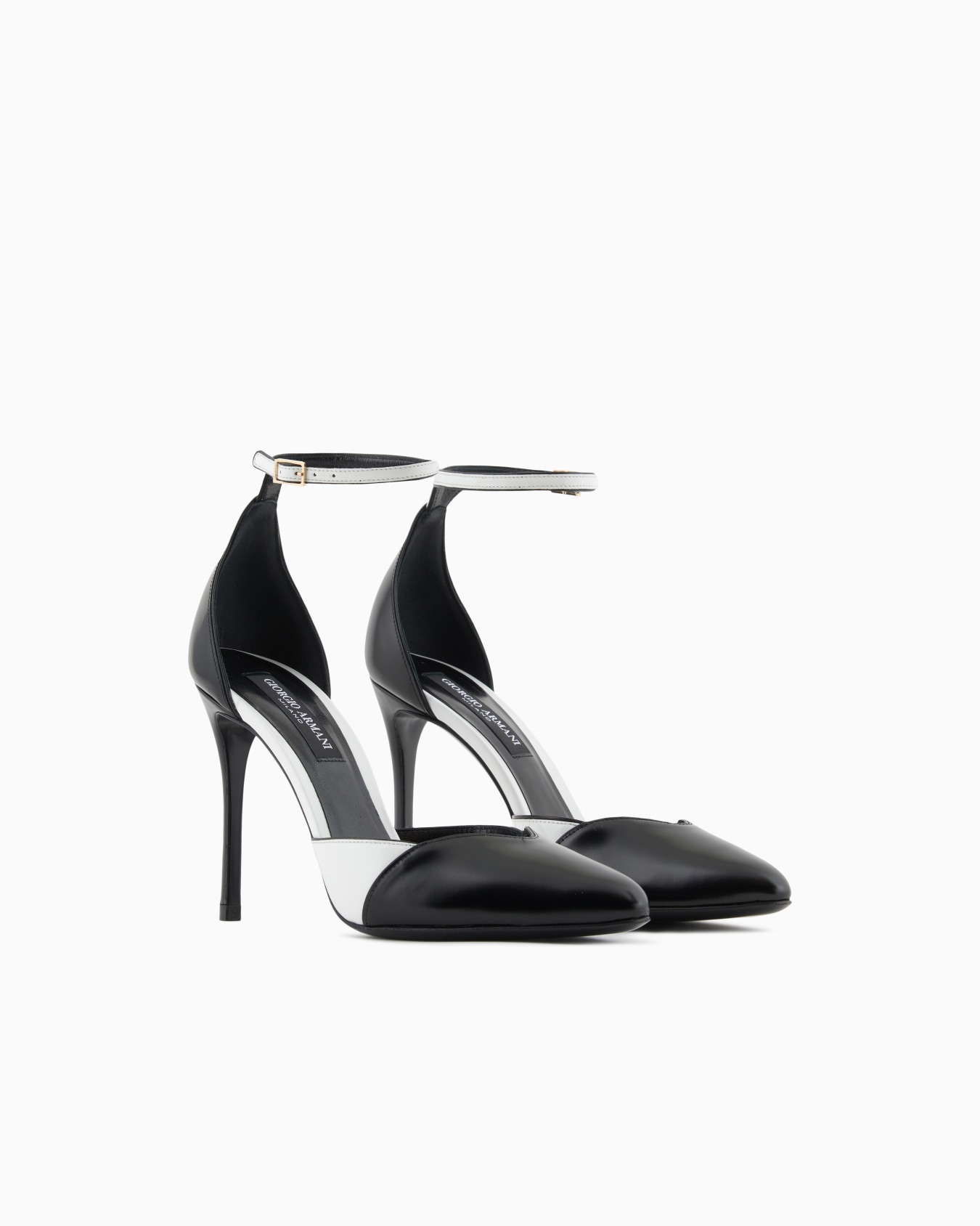 Two-tone brushed leather court shoes with a strap Slide 2