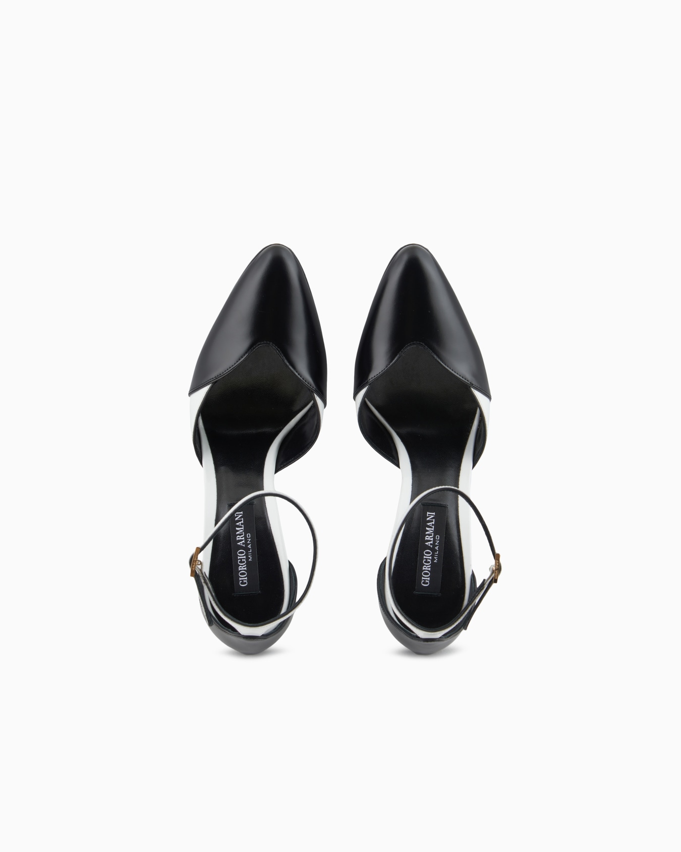 Two-tone brushed leather court shoes with a strap Slide 3