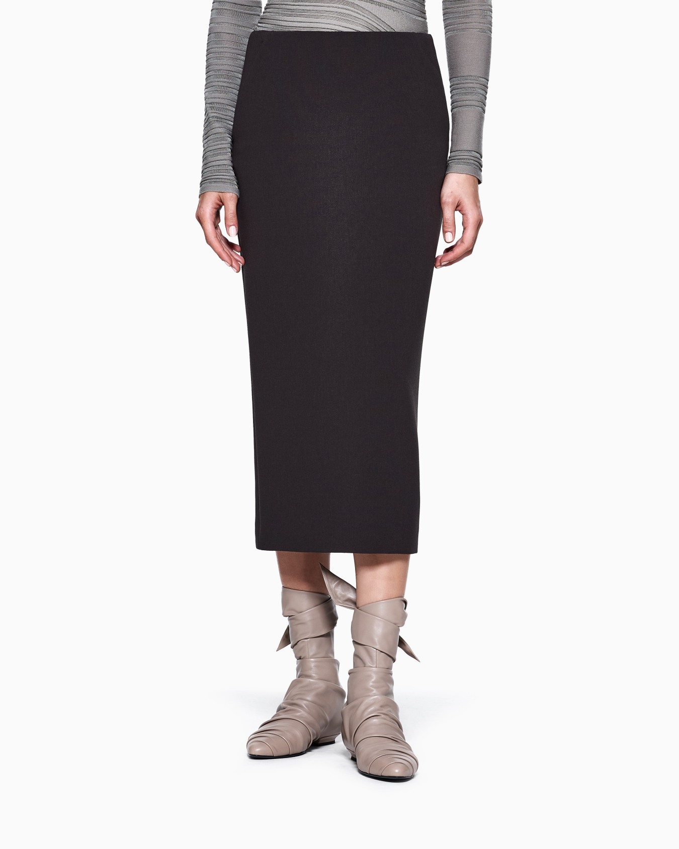 Stretch, wool crêpe midi skirt Slide 3