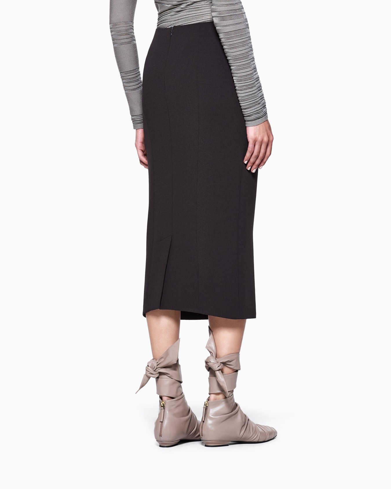 Stretch, wool crêpe midi skirt Slide 2