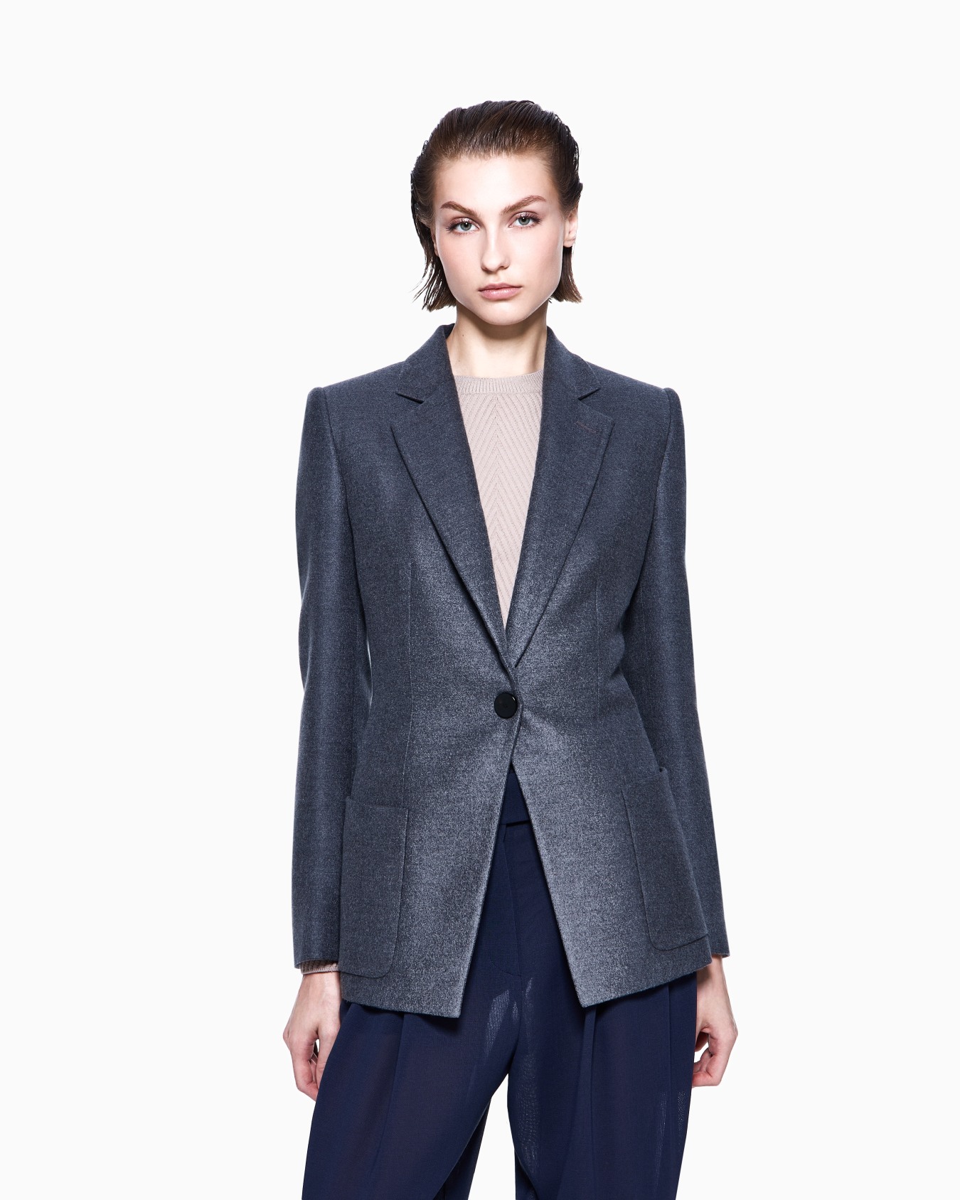 Single-breasted jacket in silk flannel Slide 3