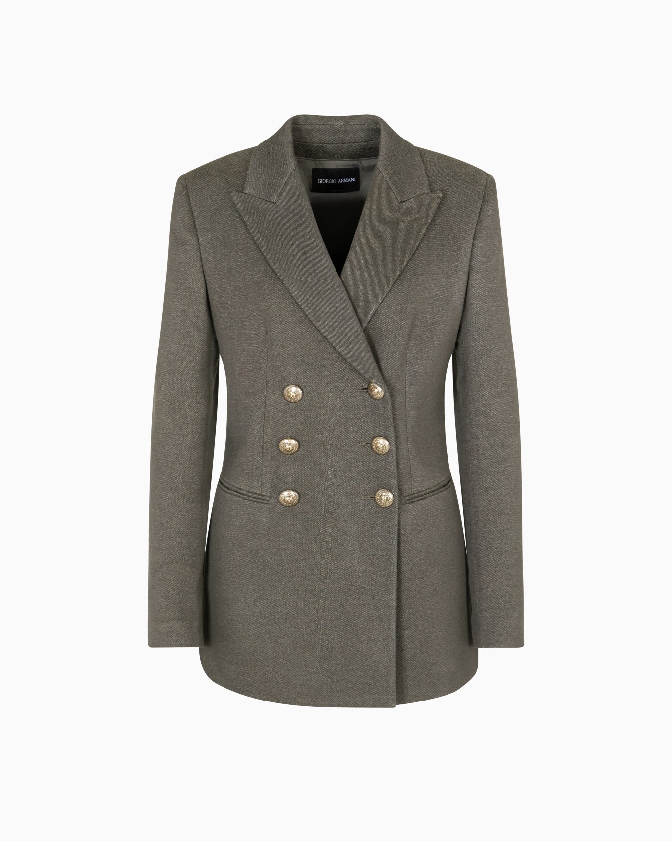 Double-breasted jacket in silk, viscose and cotton drill Slide 0