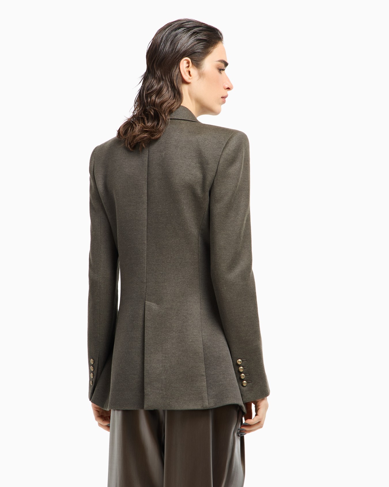 Double-breasted jacket in silk, viscose and cotton drill Slide 3
