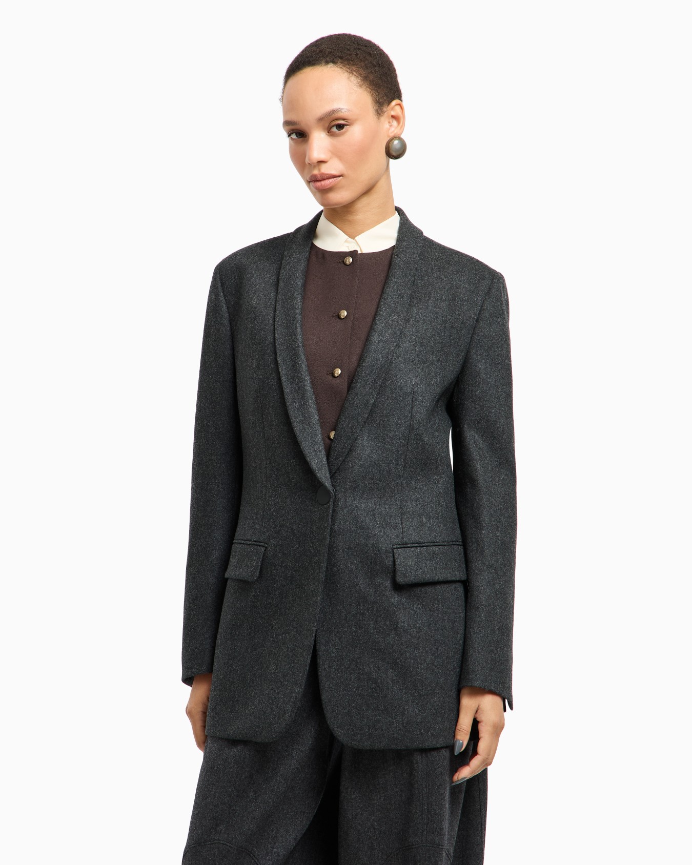 Single-breasted jacket in wool and cashmere flannel Slide 4