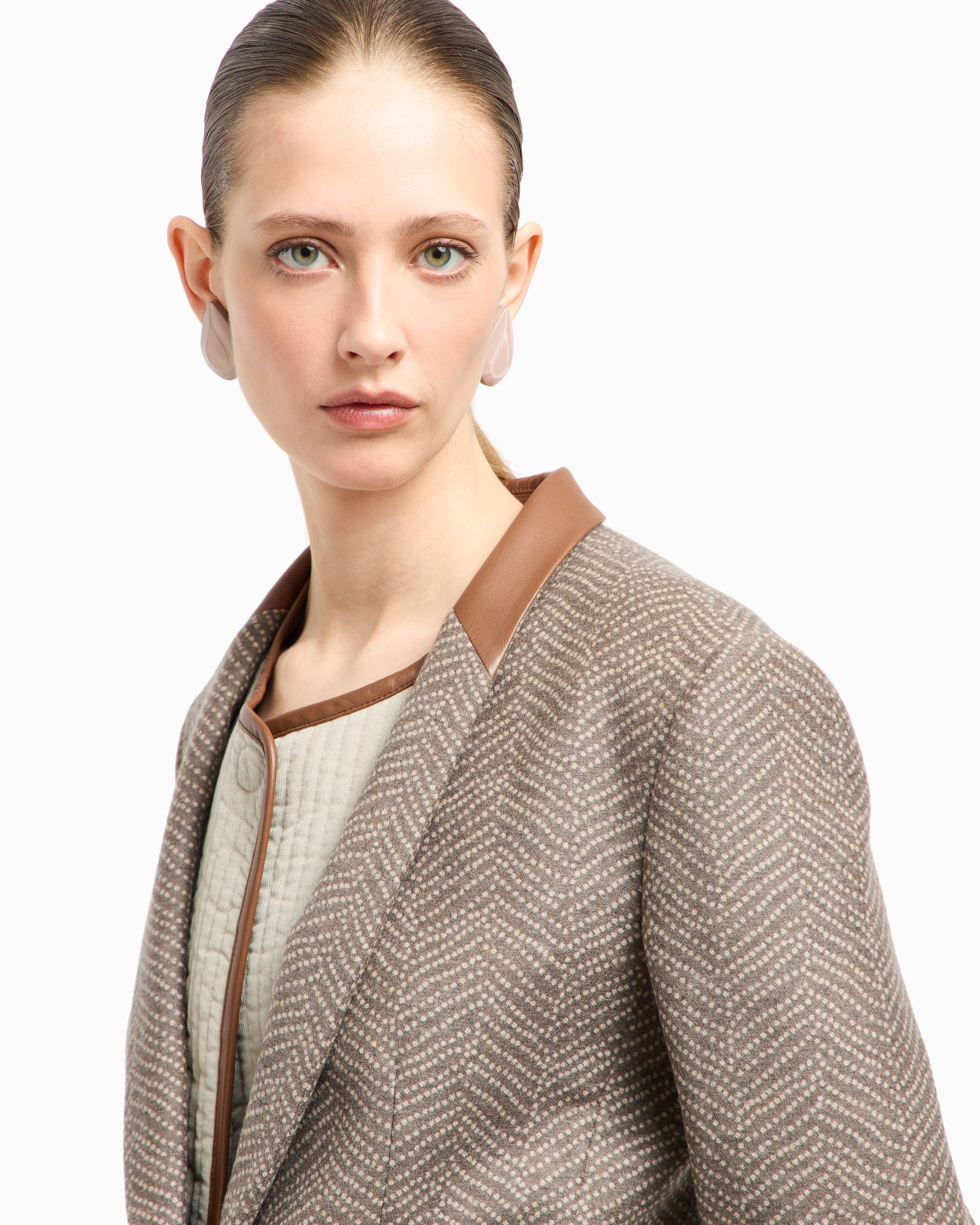 Giacca monopetto in lana vergine e cashmere jacquard chevron ASV Slide 5