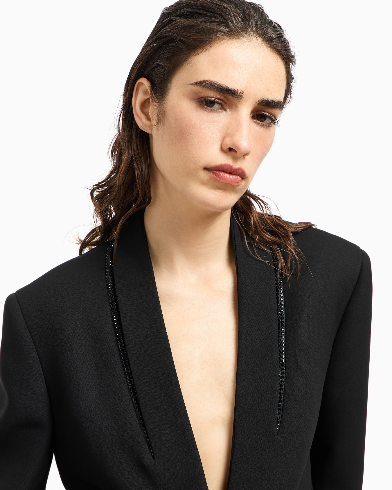 Veste à simple boutonnage en soie avec broderie en strass Diapositive 5
