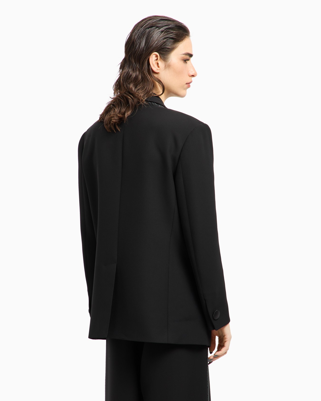 Veste à simple boutonnage en soie avec broderie en strass Diapositive 3