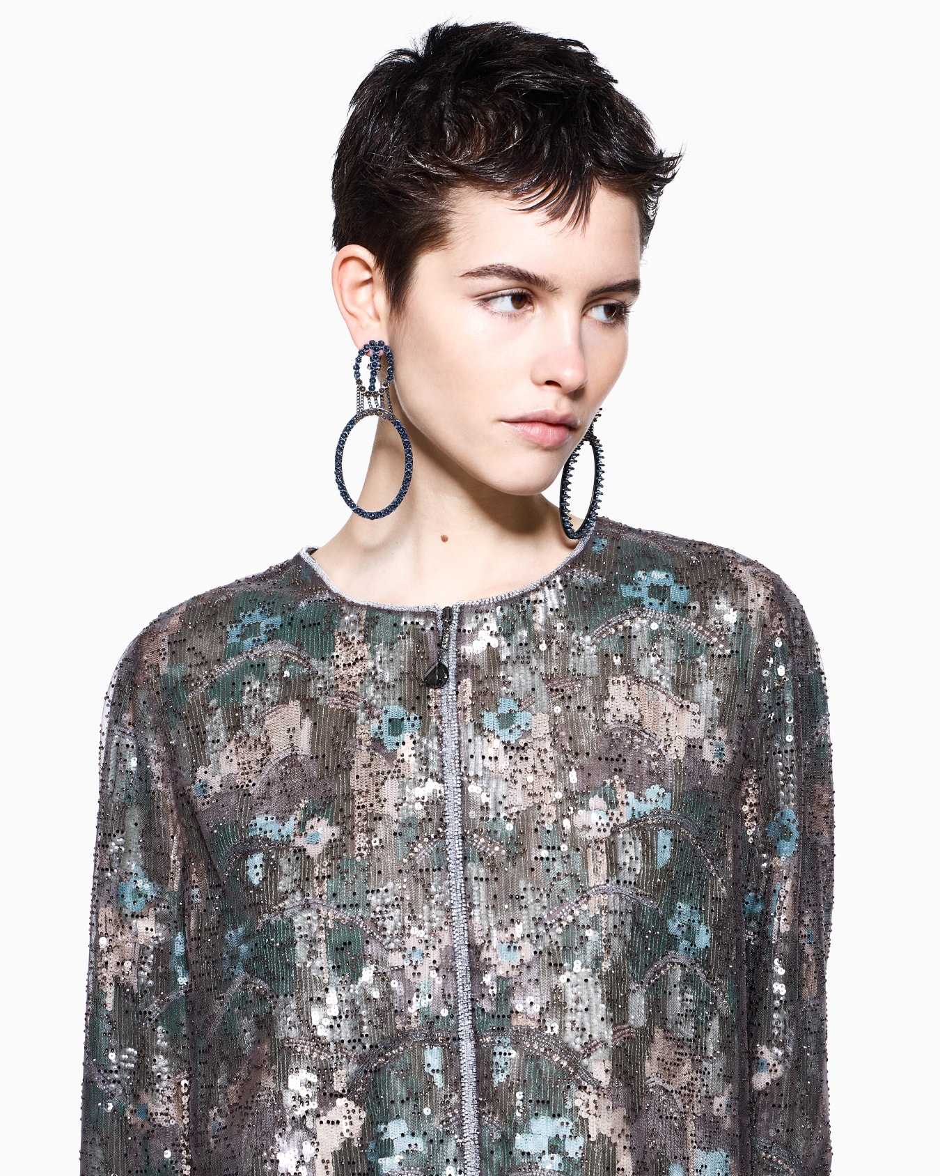 Giacca camicia in seta e tulle ricamata Slide 5