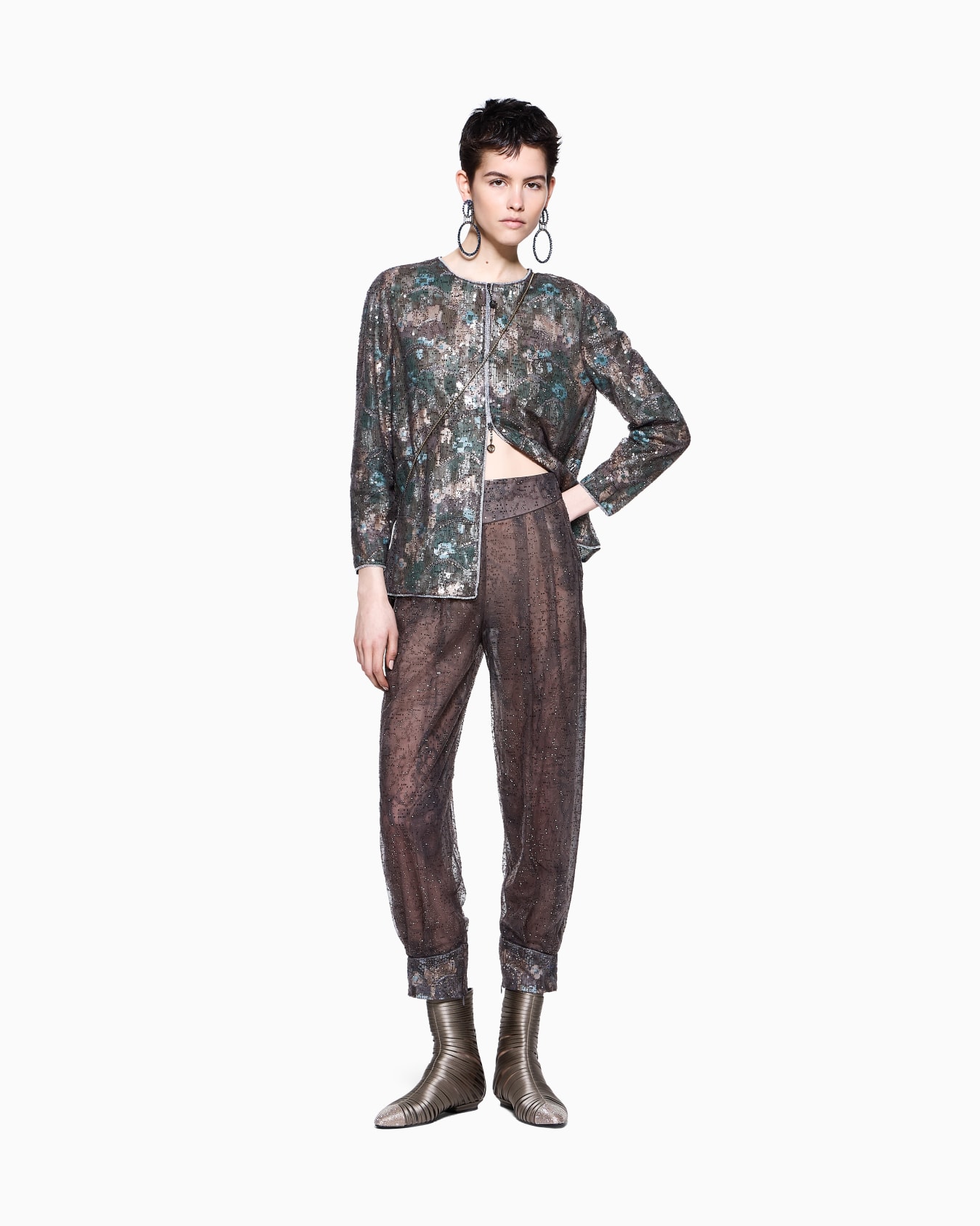 Giacca camicia in seta e tulle ricamata Slide 2