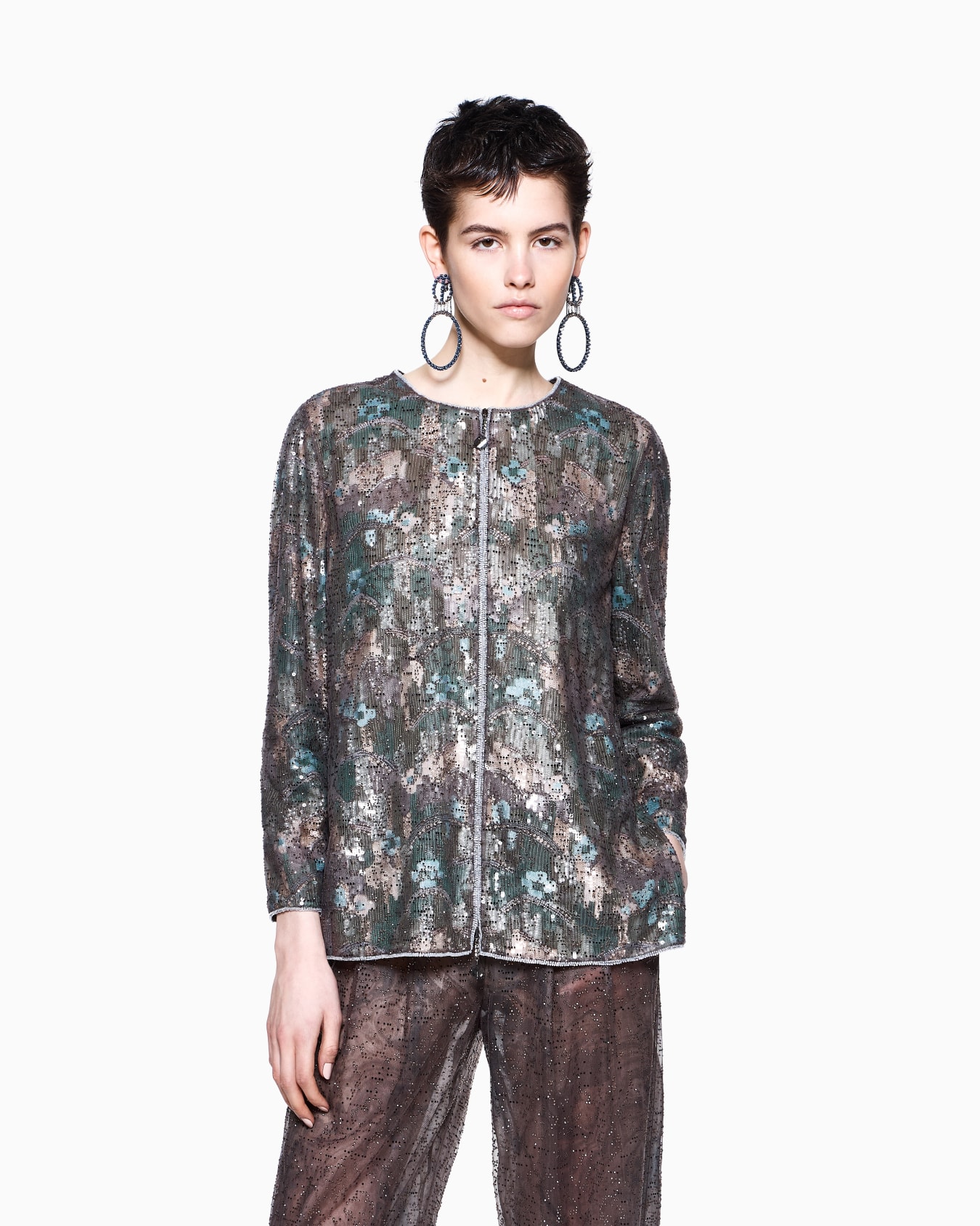 Giacca camicia in seta e tulle ricamata Slide 4