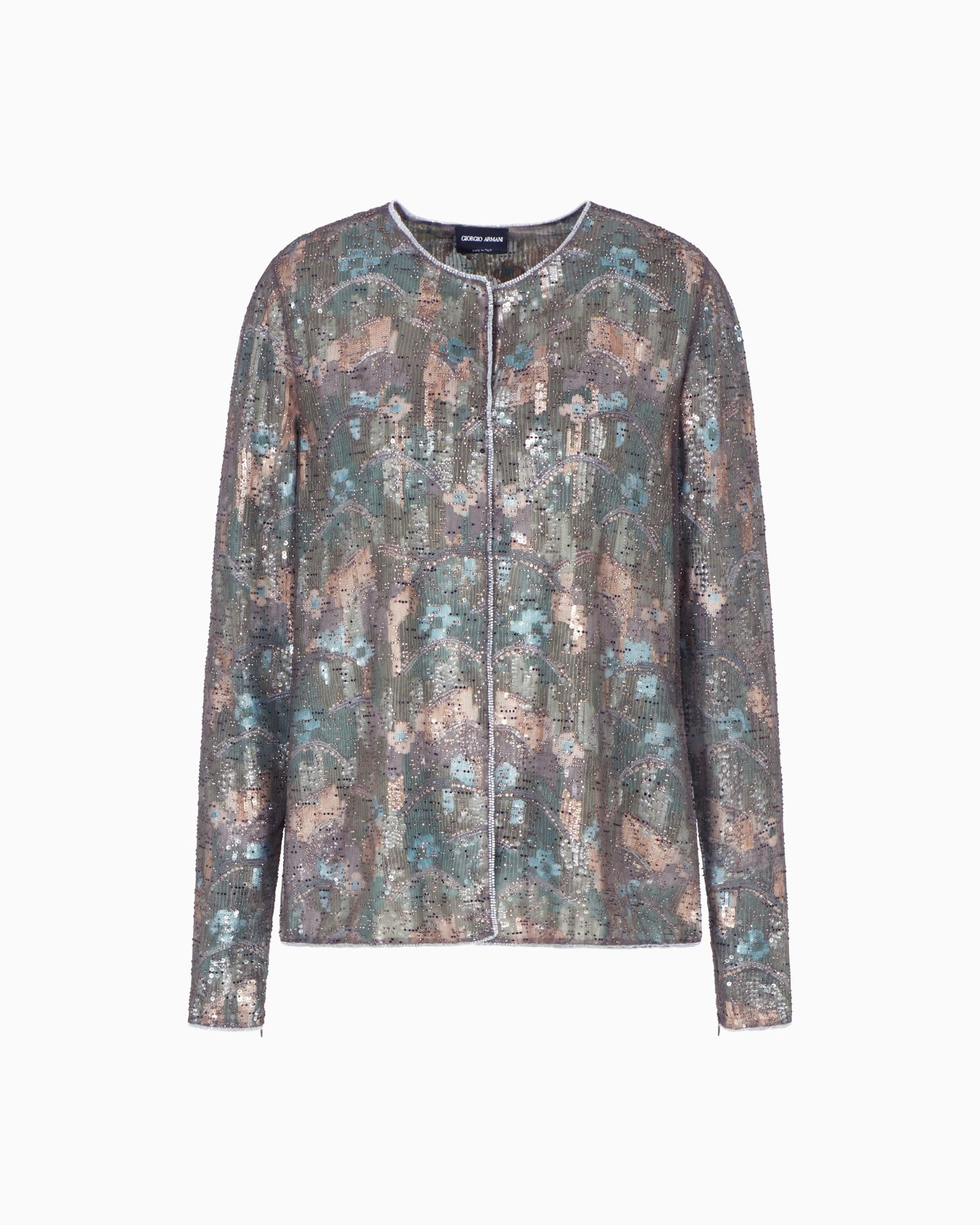 Giacca camicia in seta e tulle ricamata Slide 0