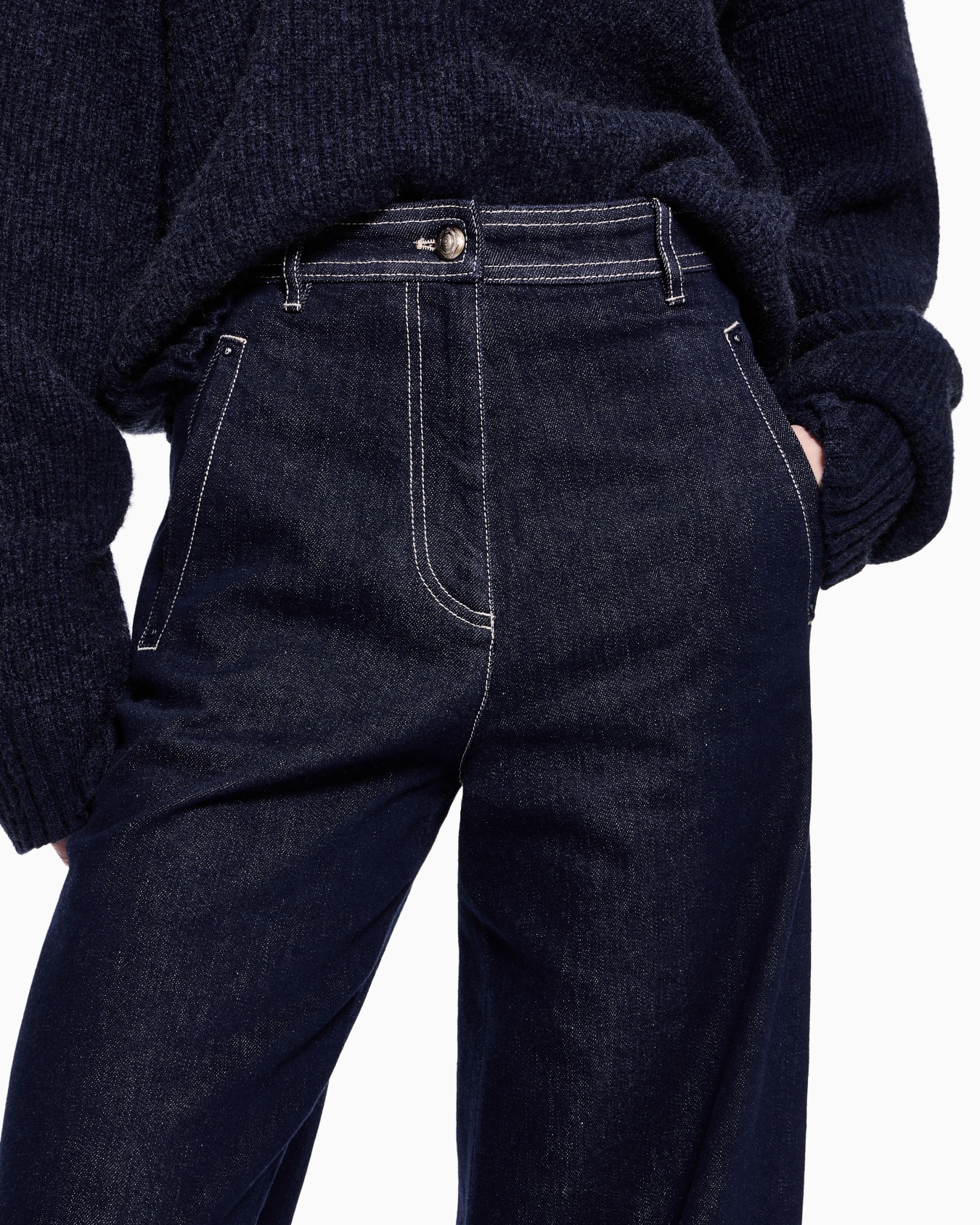 Pantalones anchos de cinco bolsillos en denim elástico de la colección Denim Diapositiva 4