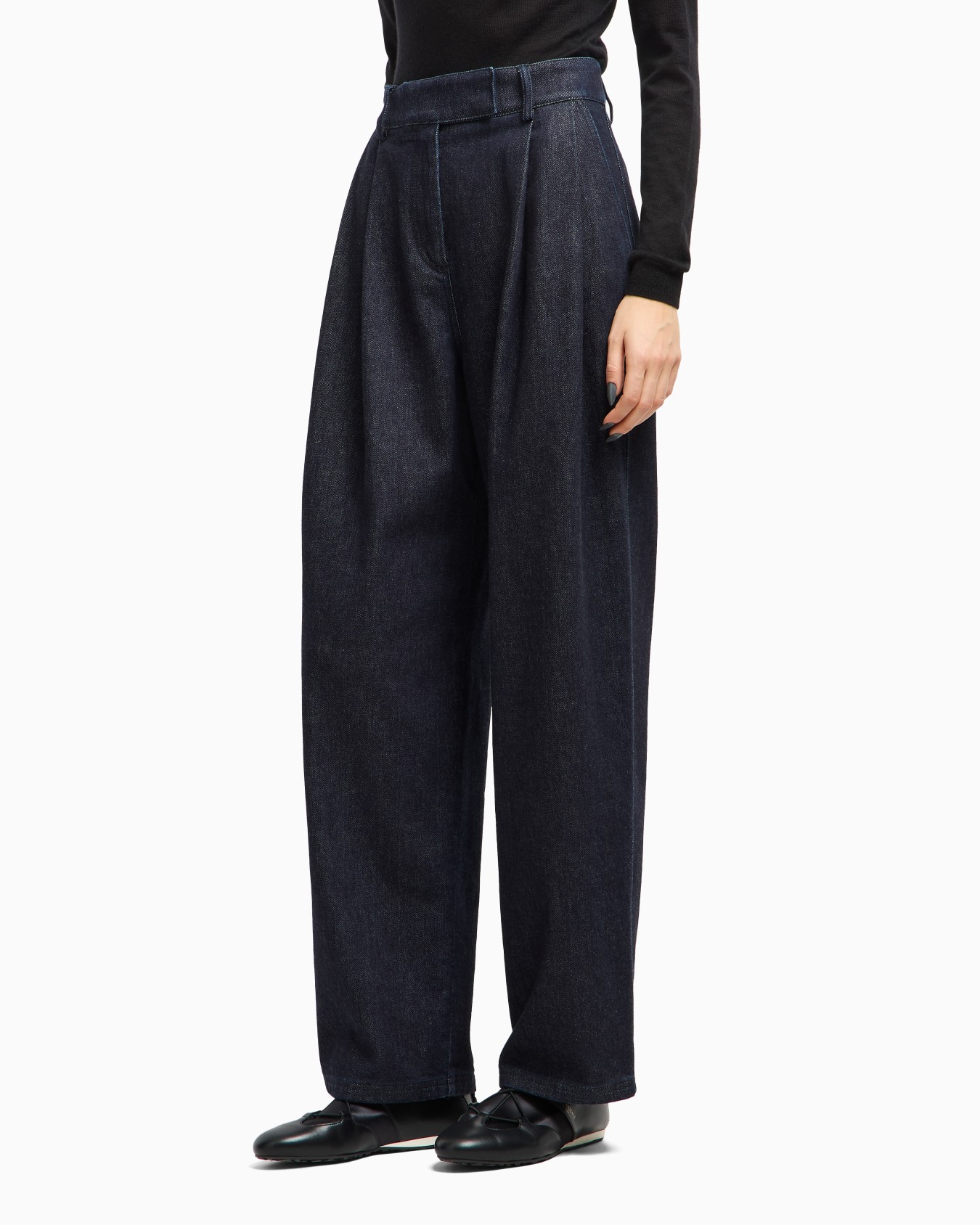 Pantaloni a una pince in denim di cotone e cashmere Denim Collection Slide 4