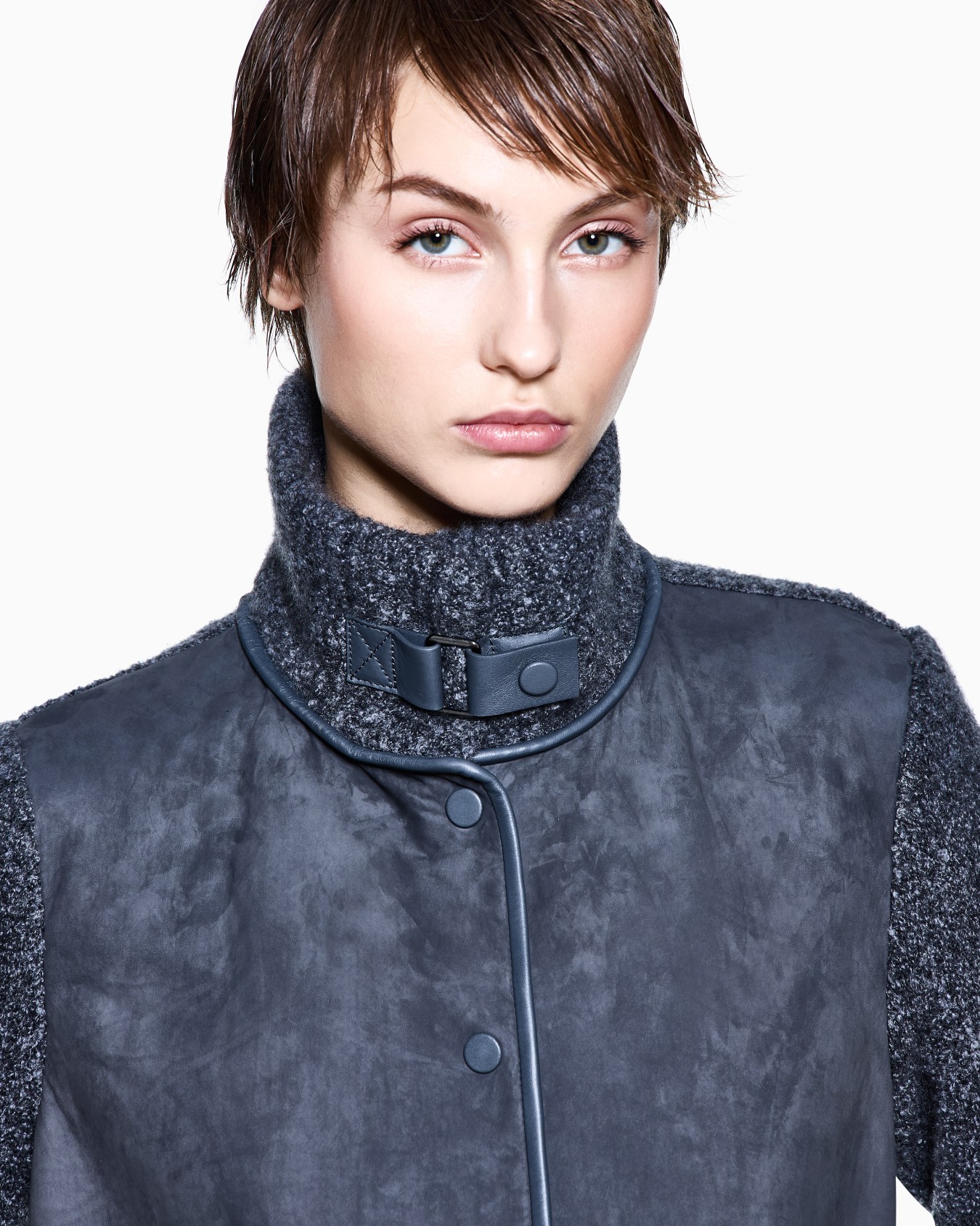 Chaqueta de piel de becerro, cachemir y seda bouclé Diapositiva 4