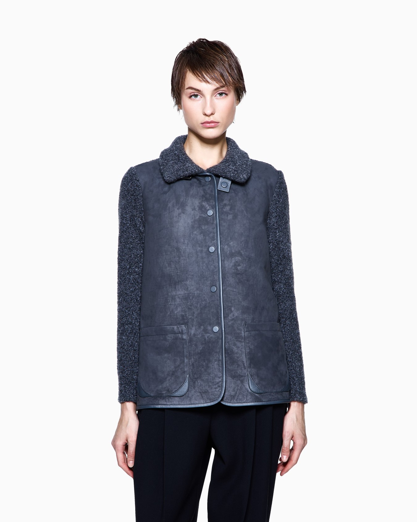 Chaqueta de piel de becerro, cachemir y seda bouclé Diapositiva 3