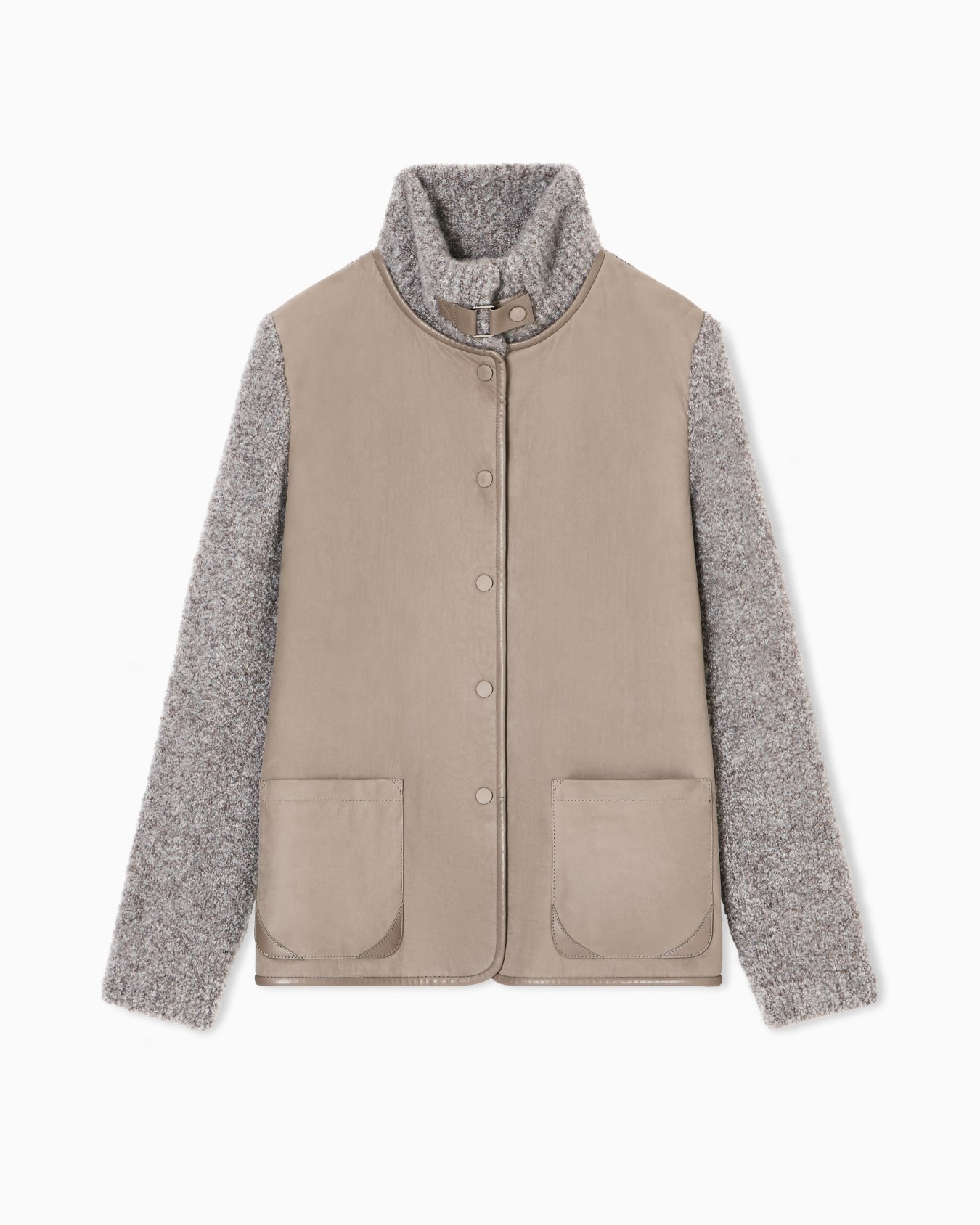 Veste en cuir de veau, cachemire et soie bouclée Diapositive 0