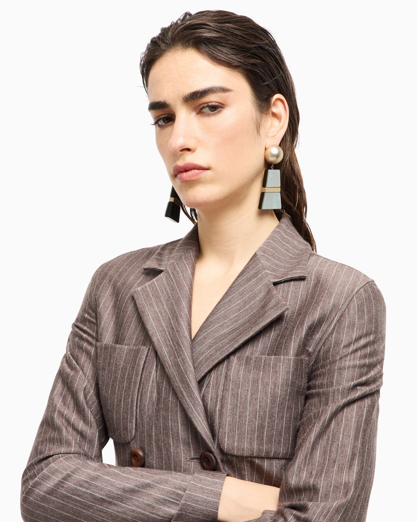 Giacca doppiopetto in jersey di cashmere e seta gessato Slide 5