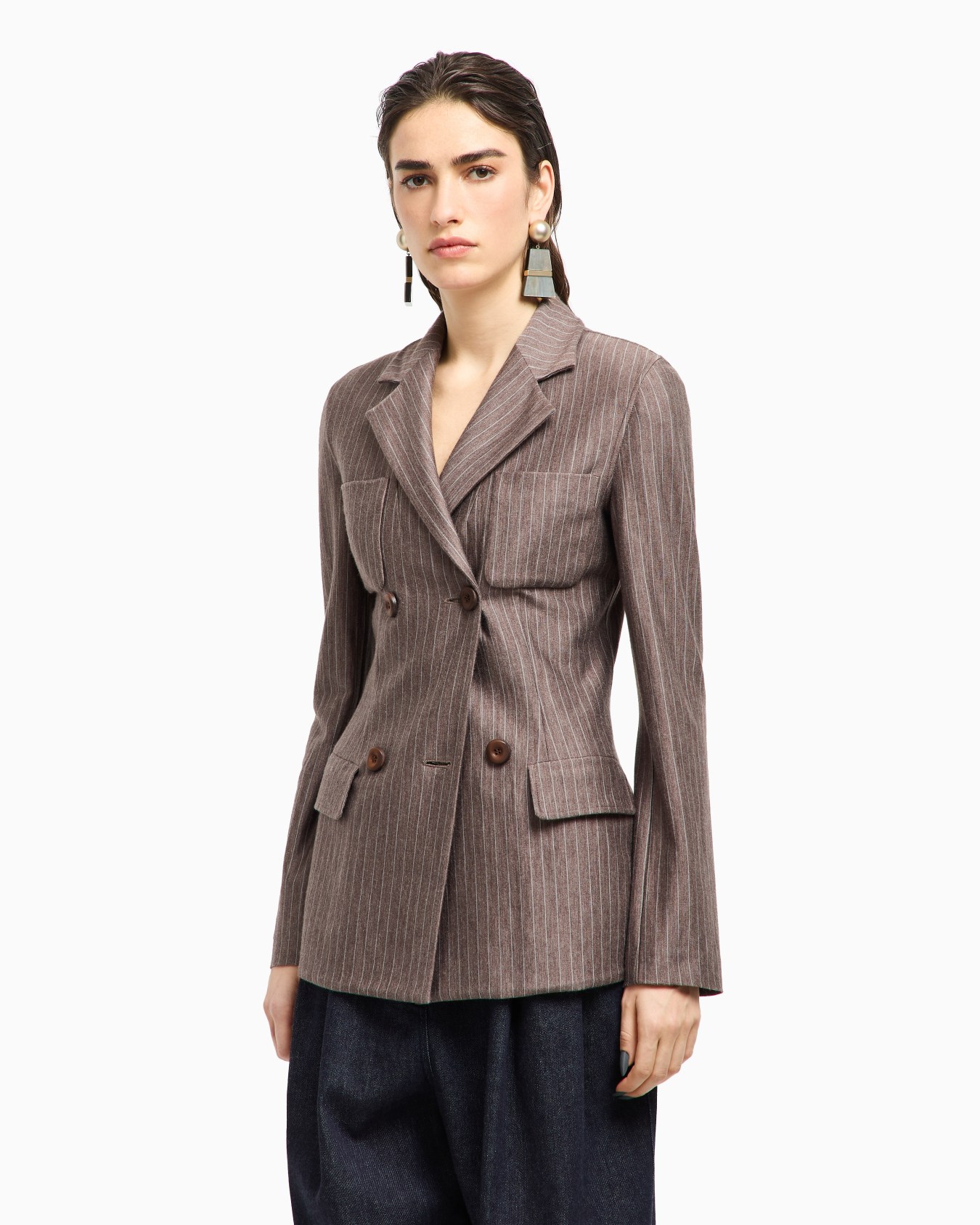 Giacca doppiopetto in jersey di cashmere e seta gessato Slide 4
