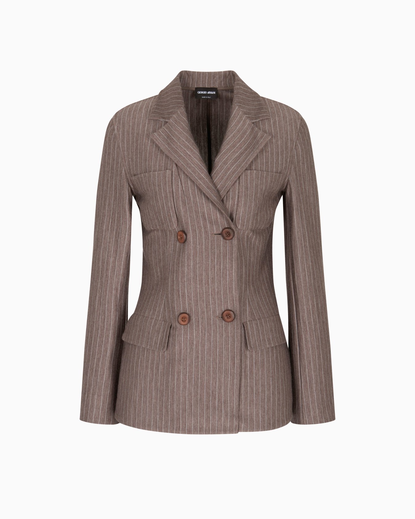 Giacca doppiopetto in jersey di cashmere e seta gessato Slide 0