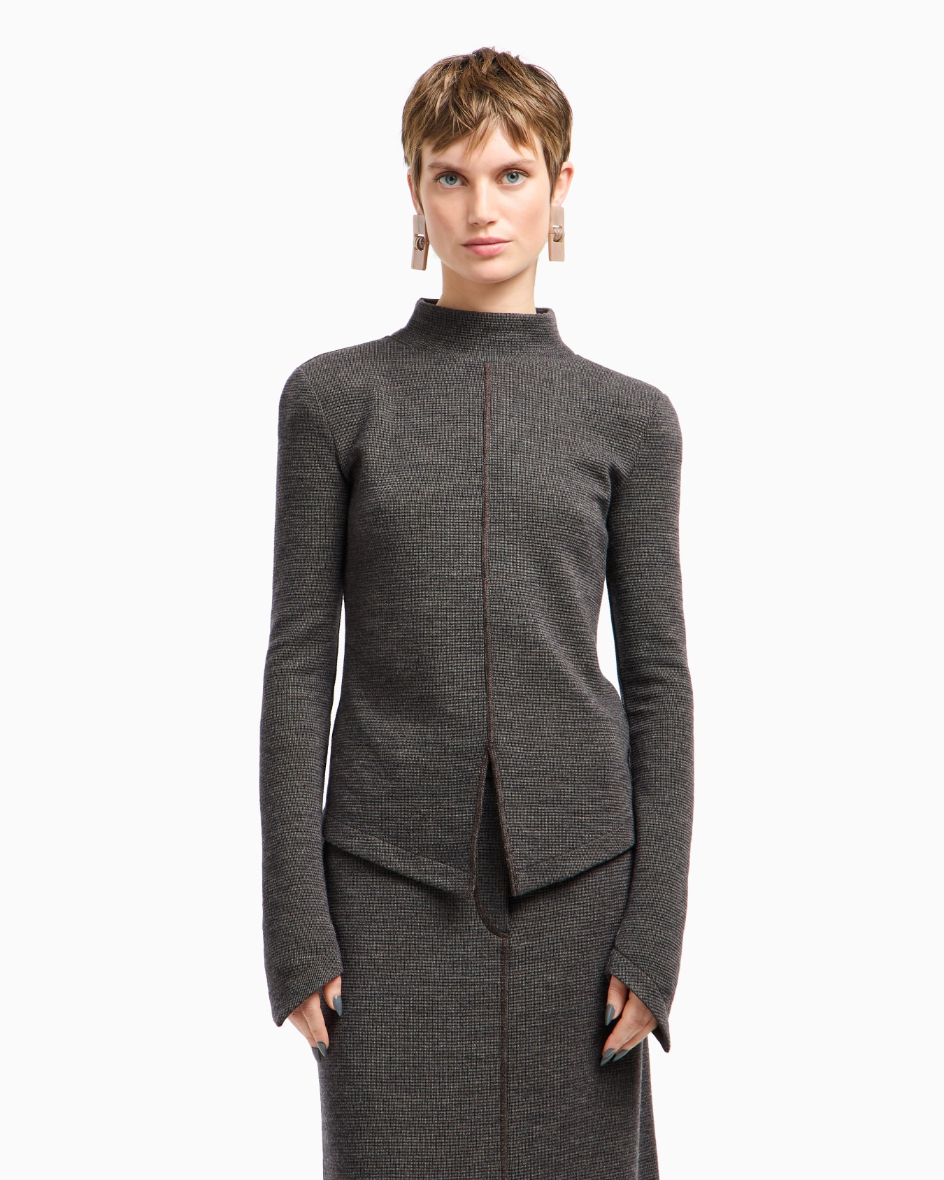 Virgin wool jersey jumper with stand collar Slide 4
