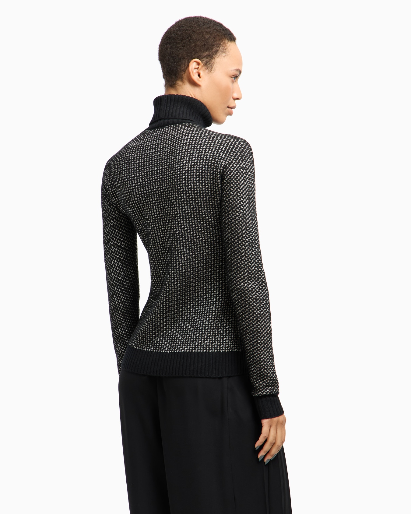 Jacquard wool and cashmere mock-neck jumper with leather detail Slide 2