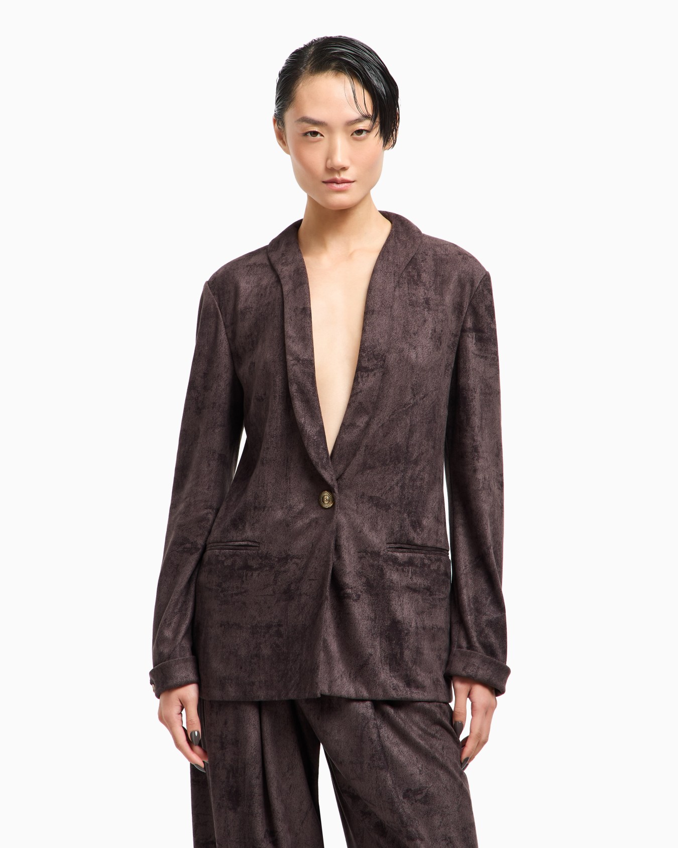 Single-breasted jacket in Alcantara-effect jersey Slide 4