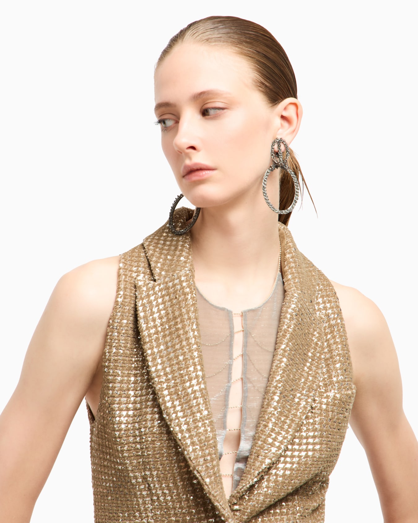 Gilet lungo in jersey  con stampa flock e paillettes Slide 5