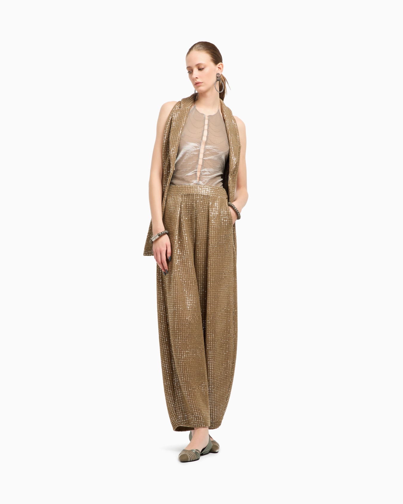 Gilet lungo in jersey  con stampa flock e paillettes Slide 2