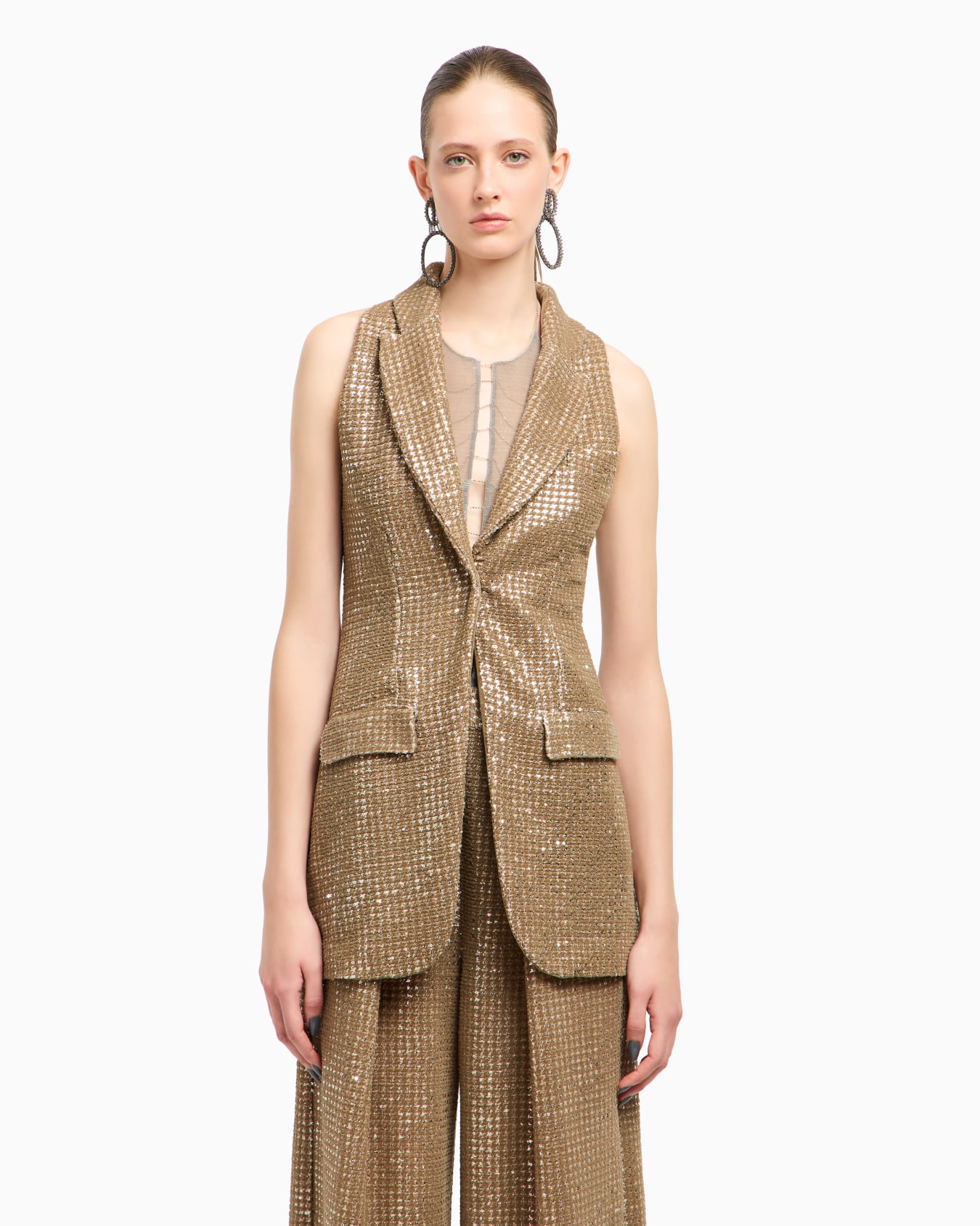 Gilet lungo in jersey  con stampa flock e paillettes Slide 4