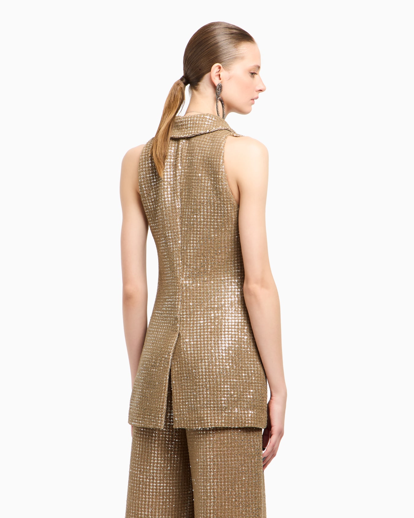 Gilet lungo in jersey  con stampa flock e paillettes Slide 3