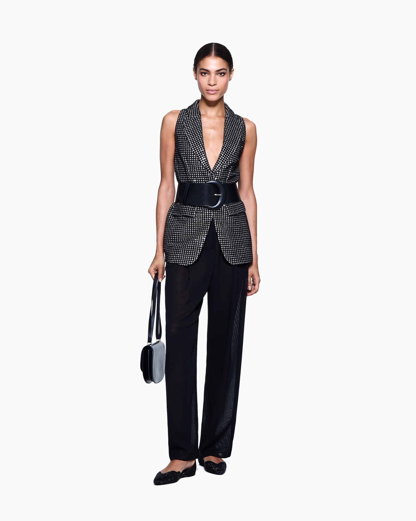 Long jersey waistcoat with a flocked print and sequins Slide 1