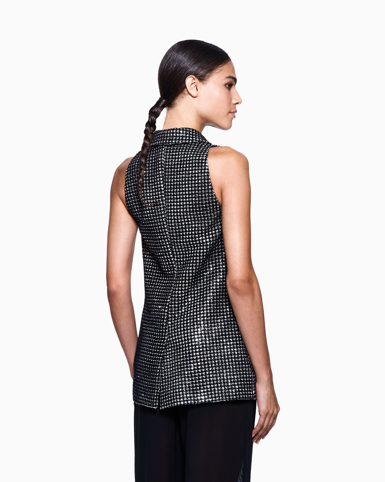 Long jersey waistcoat with a flocked print and sequins Slide 2