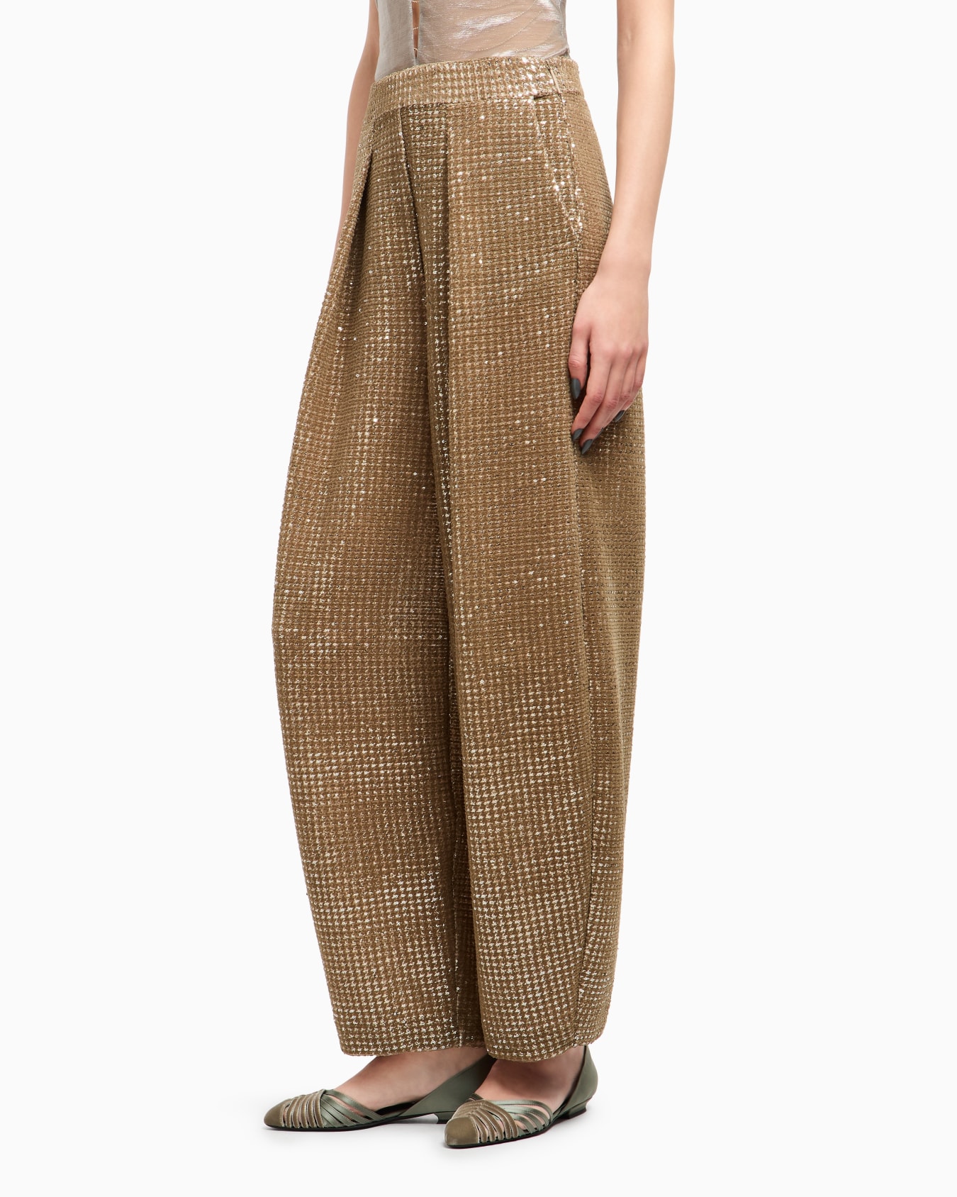 Pantaloni a una pince in jersey con stampa flock e paillettes Slide 4