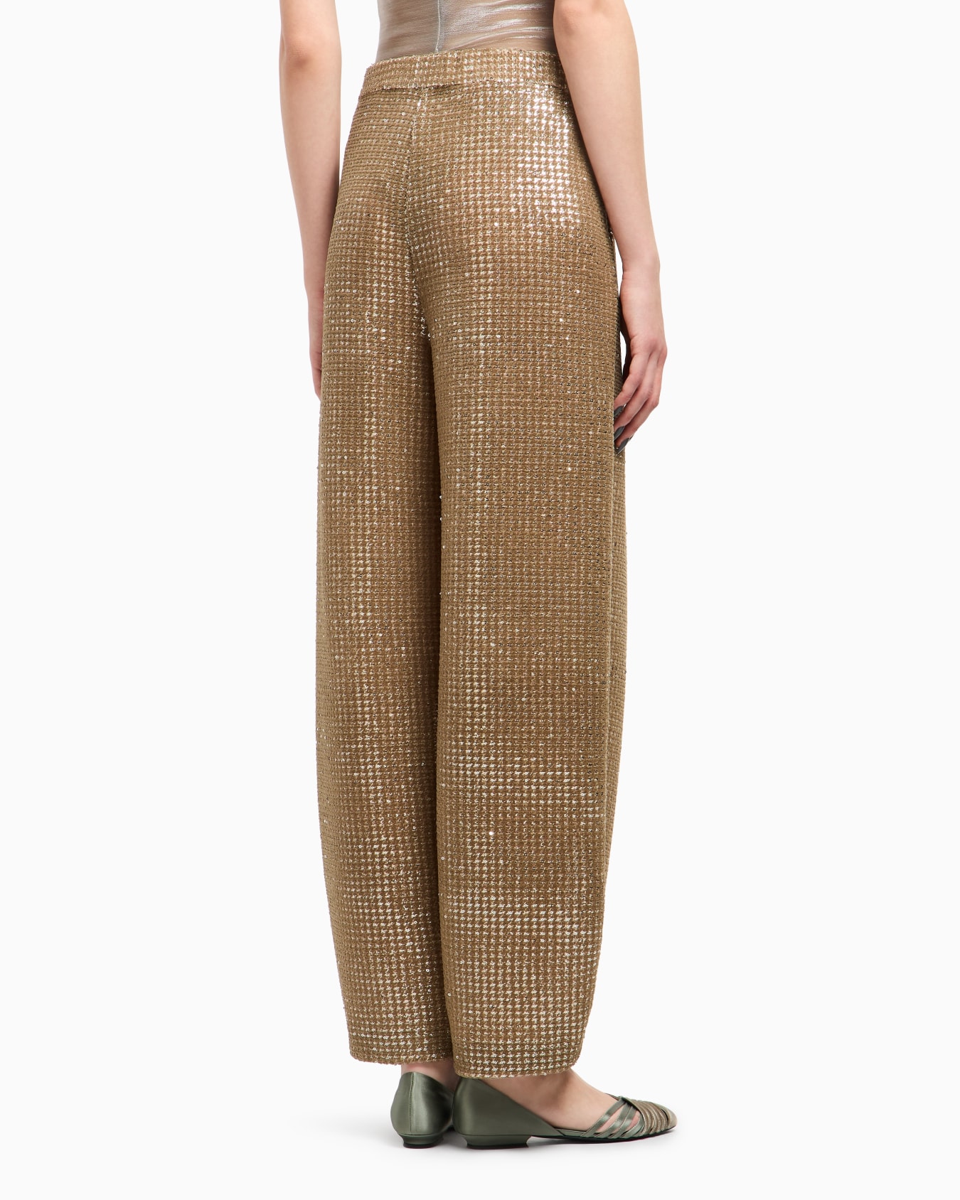 Pantaloni a una pince in jersey con stampa flock e paillettes Slide 3