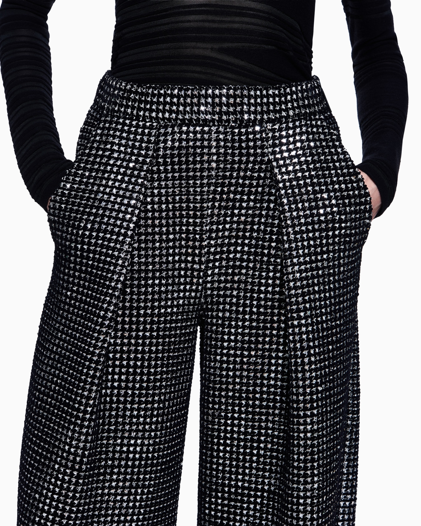 Single-pleat jersey trousers with a flocked print and sequins Slide 4