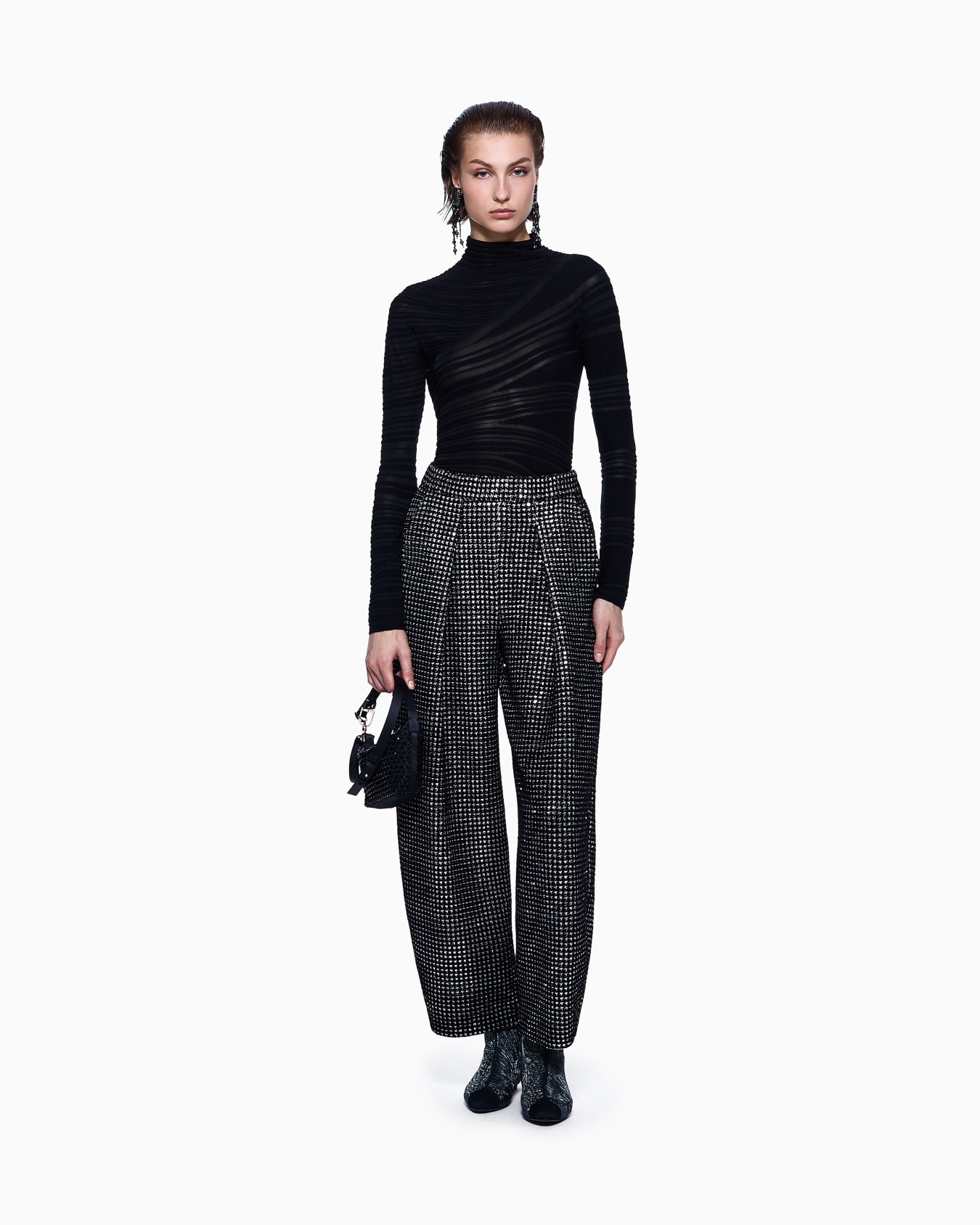 Single-pleat jersey trousers with a flocked print and sequins Slide 1