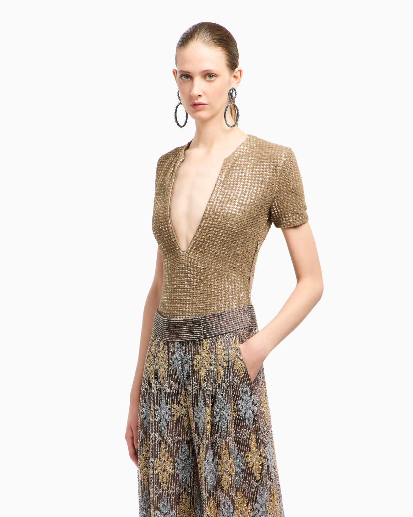 Body in jersey con stampa flock e paillettes Slide 4