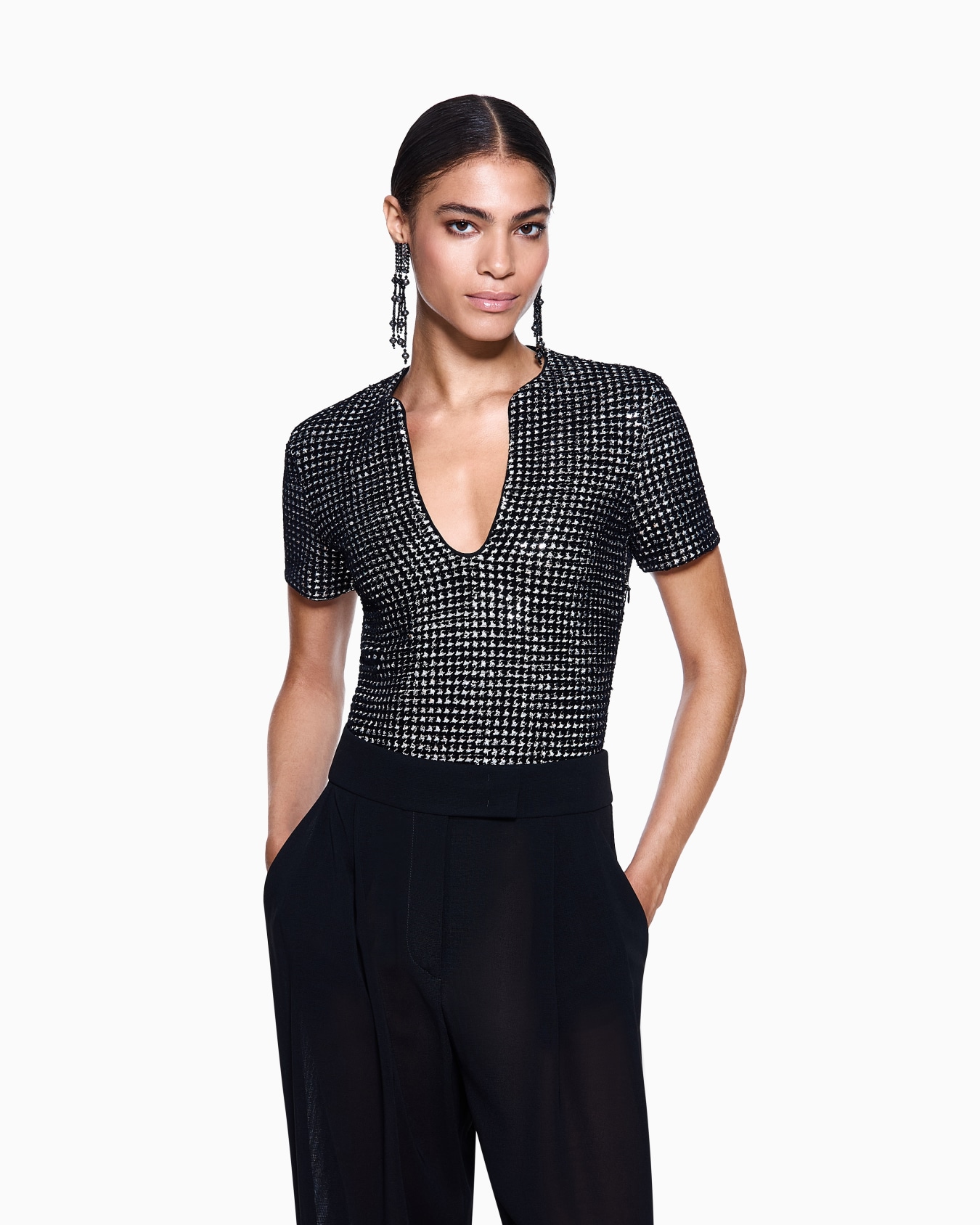 Body de punto con estampado flocado y lentejuelas Diapositiva 3
