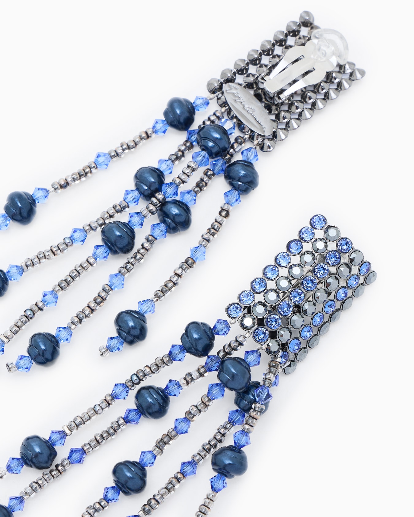 Boucles d'oreilles à clip en laiton avec perles et strass Diapositive 1