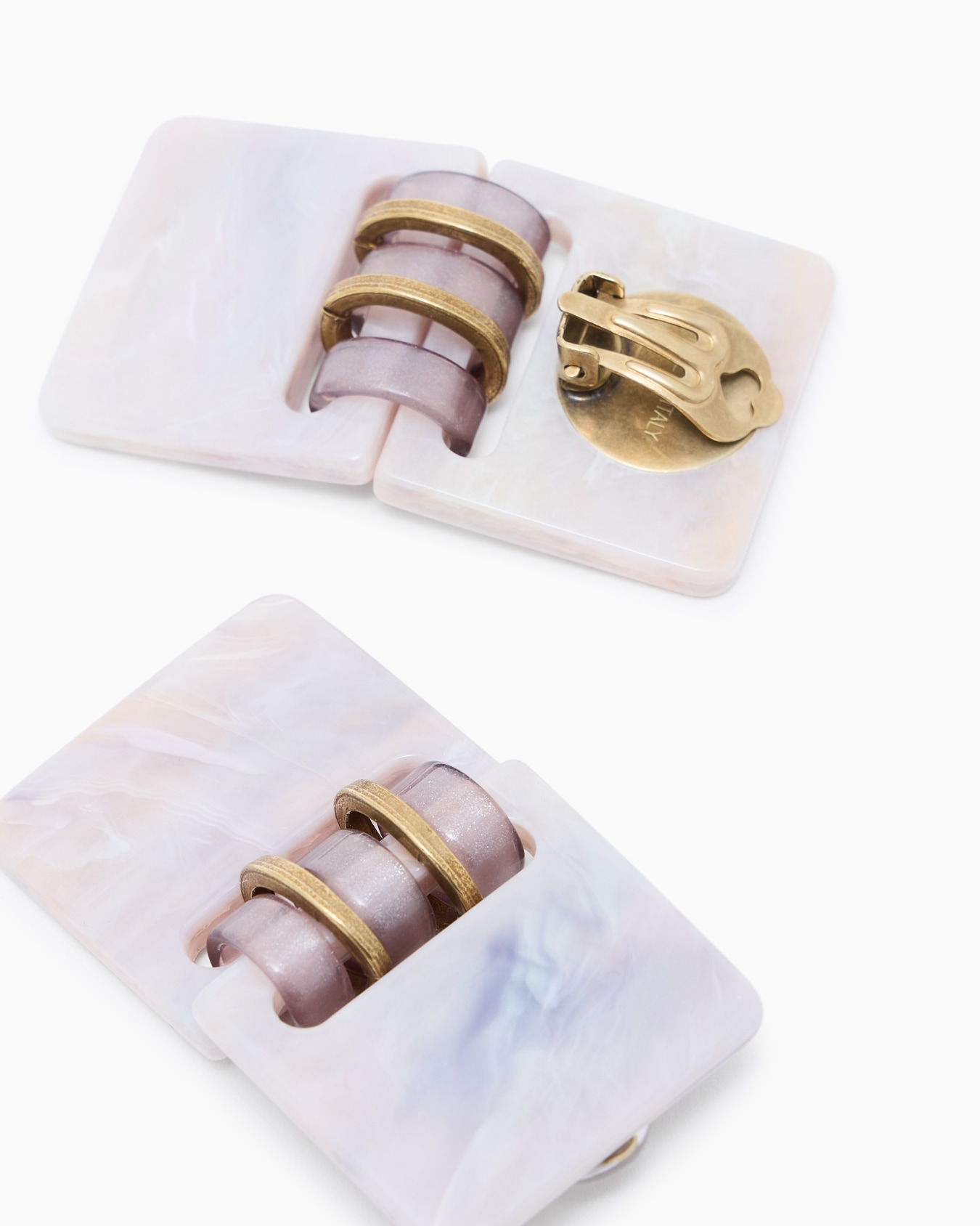 Marble-effect resin clip-on earrings Slide 1