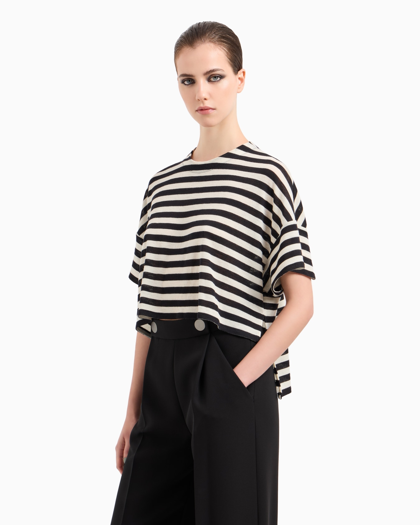 Striped virgin wool cropped T-shirt Slide 2