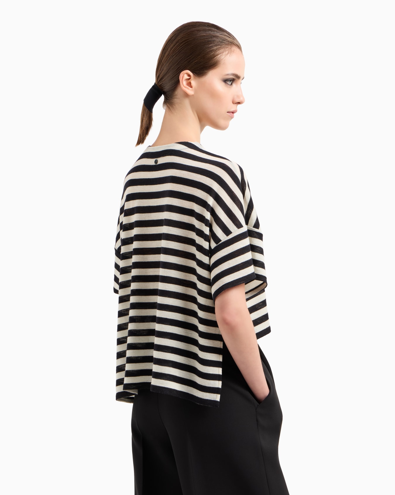 Striped virgin wool cropped T-shirt Slide 1