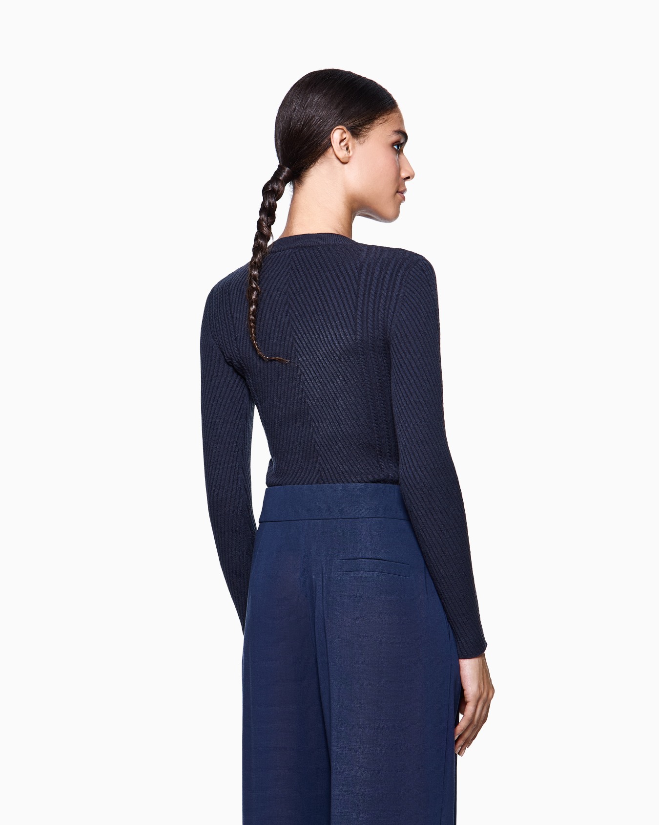 Crew-neck ribbed jumper in virgin wool Slide 2