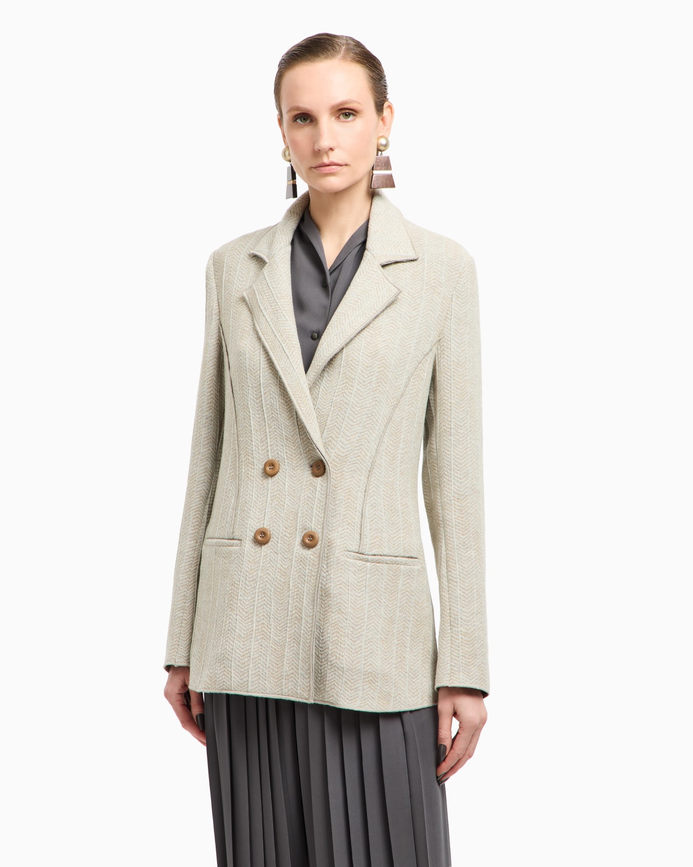 Doppelreihiges Sakko aus Viskose-Kaschmir-Jersey in Jacquard-Stoff-Verarbeitung Folie 4