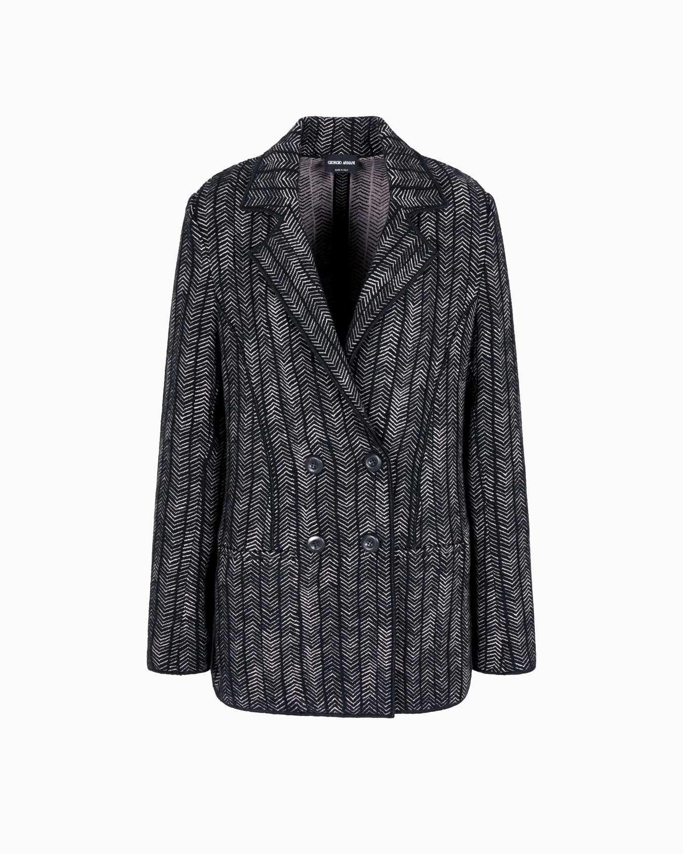 Double-breasted jacket in a jacquard cashmere and viscose jersey Slide 0