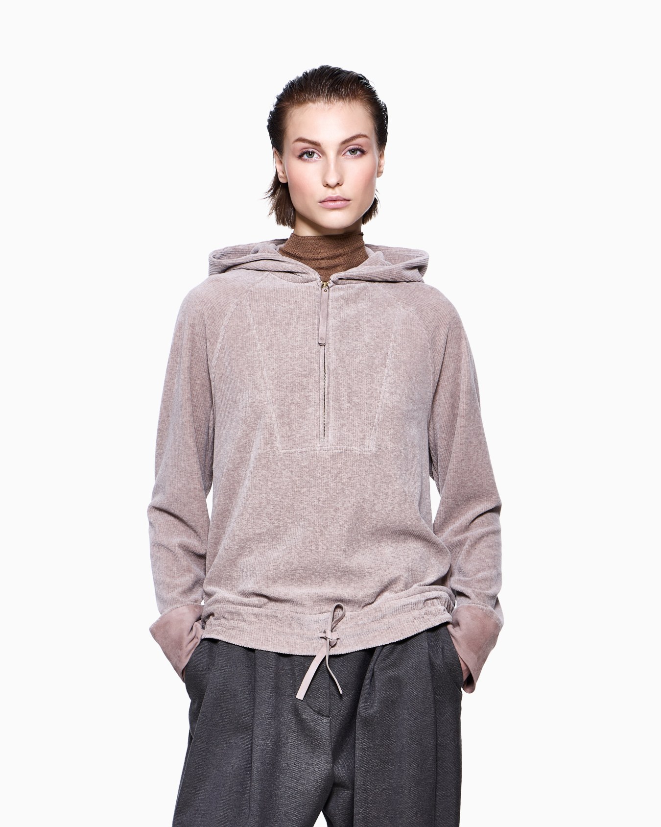 Ribbed chenille jersey hooded sweatshirt Slide 3