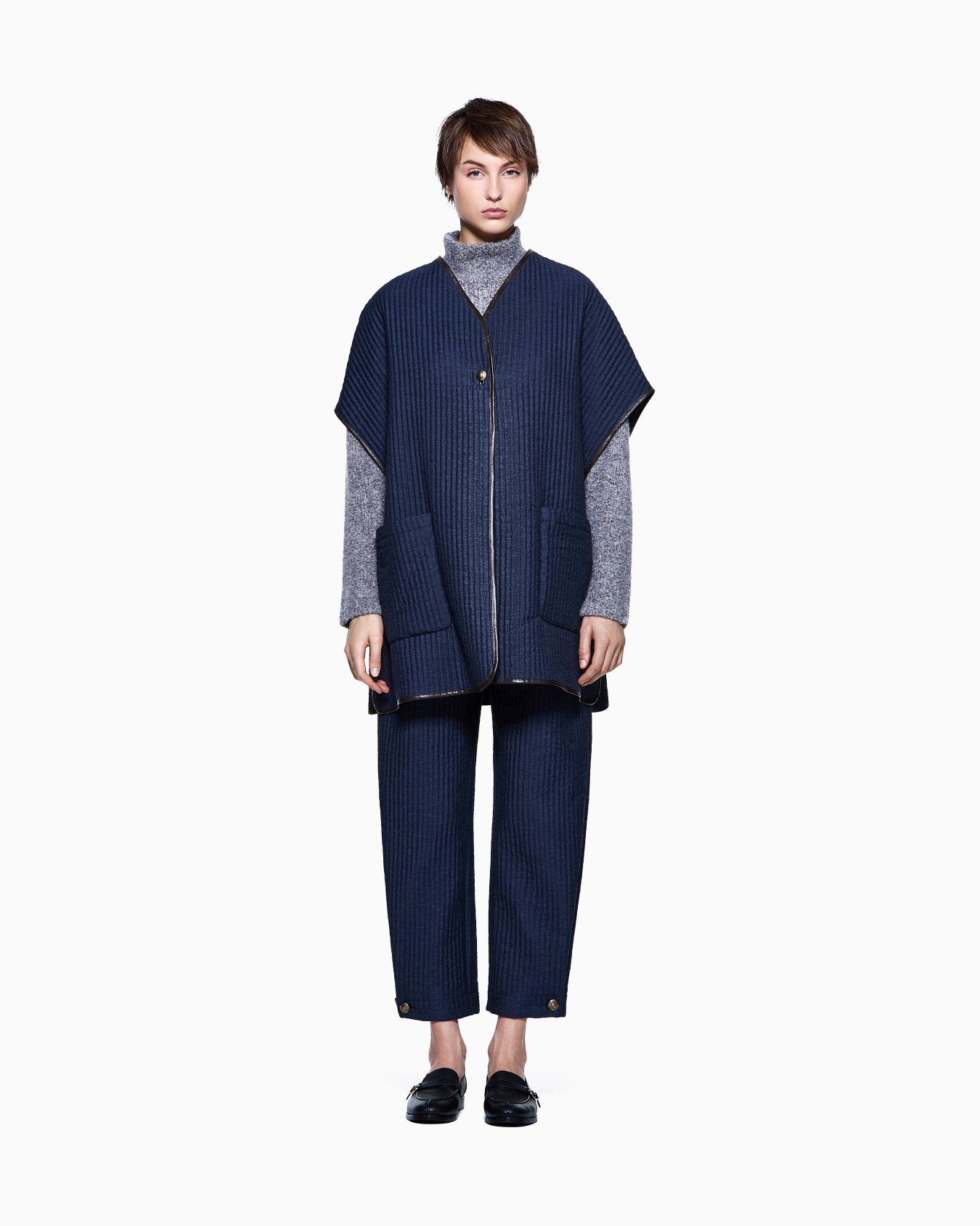 Denim Collection five-pocket trousers in viscose, cotton and silk with a quilted motif Slide 1