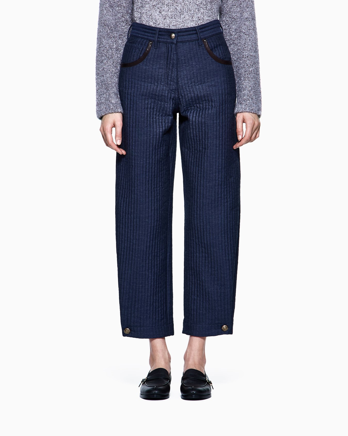 Denim Collection five-pocket trousers in viscose, cotton and silk with a quilted motif Slide 3